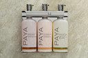 Wall-mounted stainless steel PAYA triple dispenser with three 9 oz chambers