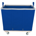Blue commercial 12-bushel linen cart with spot-welded steel frame for hospitals