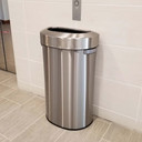 Open Top Series 23 gallon trash can with sloped lid and modern stainless steel design
