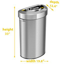Slim semi-round trash bin with open lid and durable stainless steel body