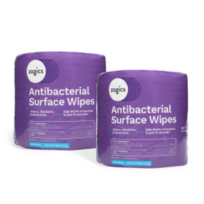 Two-roll case of Zogics antibacterial wipes with EPA registered quaternary formula