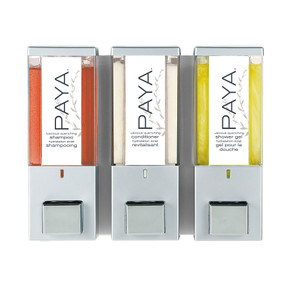 Satin iQon Paya 3 Chamber Dispenser with translucent bottles