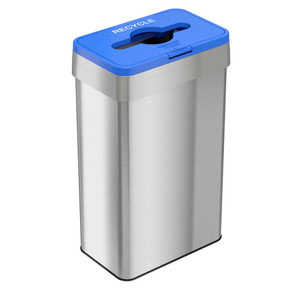 21 Gal Rectangular Trash Bin, Flip Open Recycle Lid, Stainless Steel 21 Gal Rectangular Trash Bin, Flip Open Recycle Lid, Stainless Steel