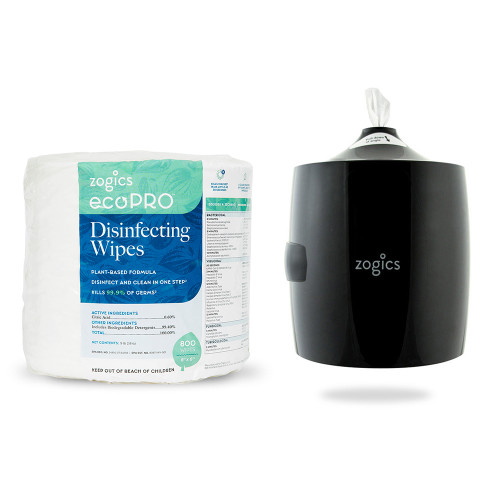 Zogics ecoPRO new customer bundle with 3,200 plant-based wipes and a free dispenser