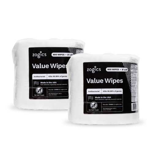 Zogics Value Wipes 2-roll case, 1,600 antibacterial wipes with Benzalkonium Chloride