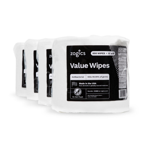 Zogics Value Wipes 4-roll case, 3,200 antibacterial wipes with Benzalkonium Chloride