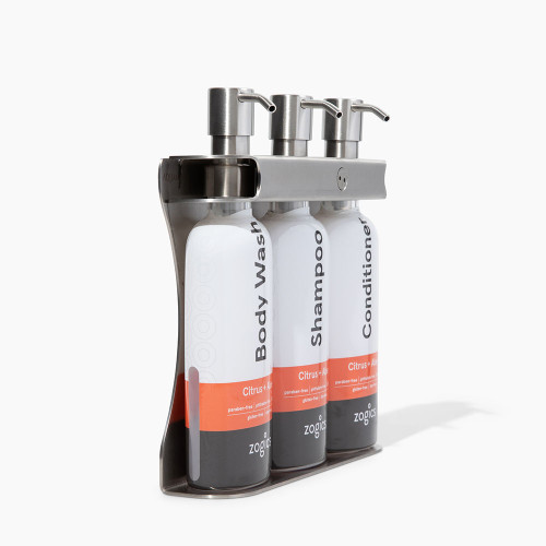 Zogics Citrus & Aloe Aquamenities Dispenser with slim 1.5" stainless steel design