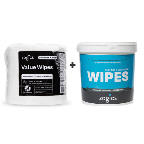 Zogics Value Wipes portable bucket bundle with 800 antibacterial wipes per roll