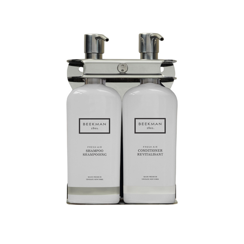 Aquamenities Double Amenity Station Fixture With Beekman 1802 Dispenser Bottles