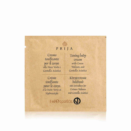 Prija body cream sachet made in Italy for hotel guest skincare and toning use