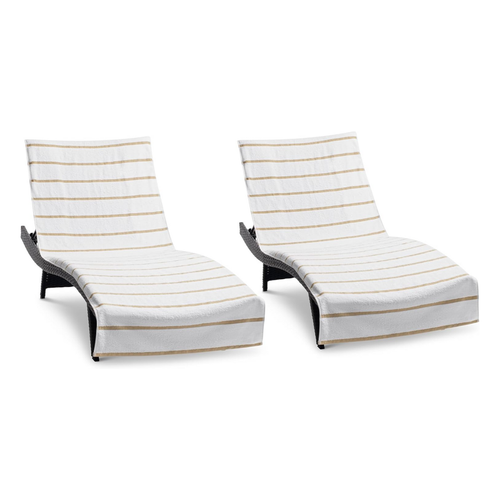 Beige outdoor chaise lounge slipcover in cotton terry