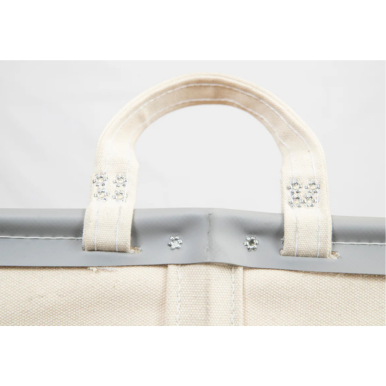 Natural canvas 12-bushel laundry basket on wheels for commercial laundry facilities