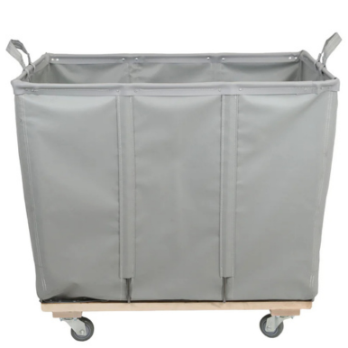 Grey industrial 12-bushel laundry cart with precision ball bearings