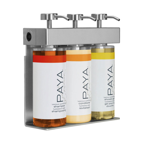 Paya Organics SOLera dispenser chambers showing tropical blend levels and pumps