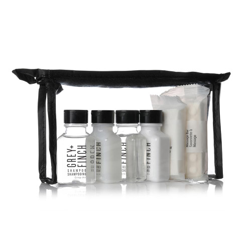 Grey + Finch Crisp Air Amenity Kit with citrus-scented toiletries and sleek minimalist design