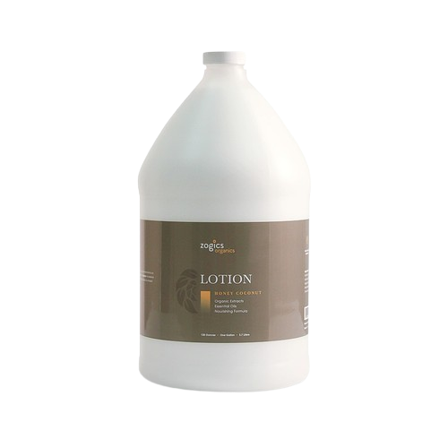 Plant-based Zogics Honey Coconut Lotion in recyclable 1-gallon packaging