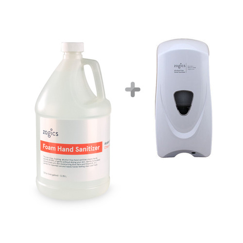 Zogics Wall Mounted Automatic Dispenser with 1 Gallon Citrus Aloe Alcohol Free Foam Hand Sanitizer