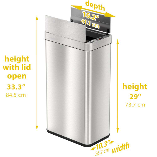 Slim rectangular trash bin with 12.5 inch width for tight hospitality spaces