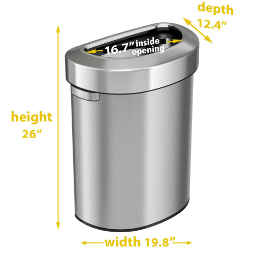 Open Top 18 Gallon Stainless Steel Semi-Round Trash Can | HLS