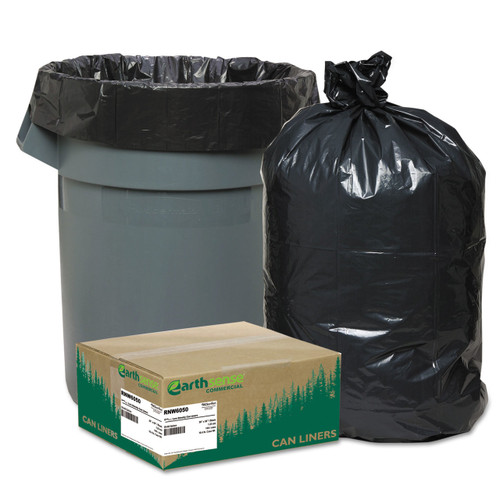 Black coreless roll of Earthsense Commercial 60 gal recycled can liners for hospitality bins