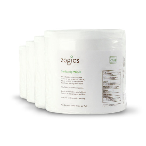 Zogics Hand and Surface Sanitizing Wipes 4-roll case, 8,000 wipes with alcohol-free formula