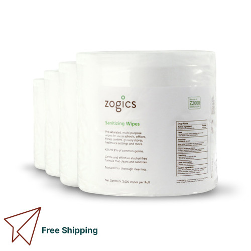 Zogics sanitizing wipes for wall-mounted dispenser stations in hotel fitness centers