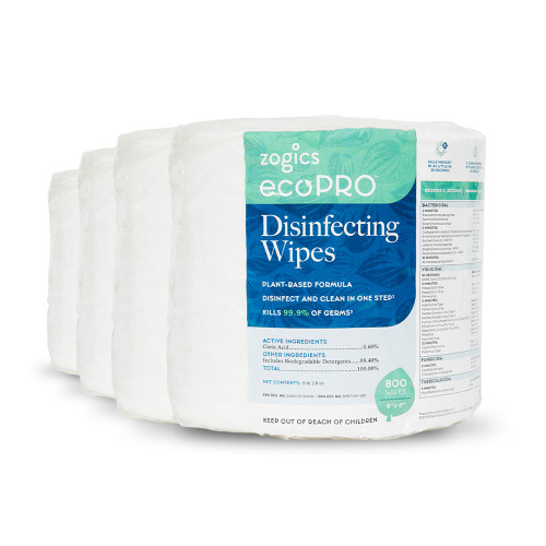 Zogics ecoPRO Disinfecting Wipes 4-roll case, 3,200 wipes, 100% plant-based EPA registered formula