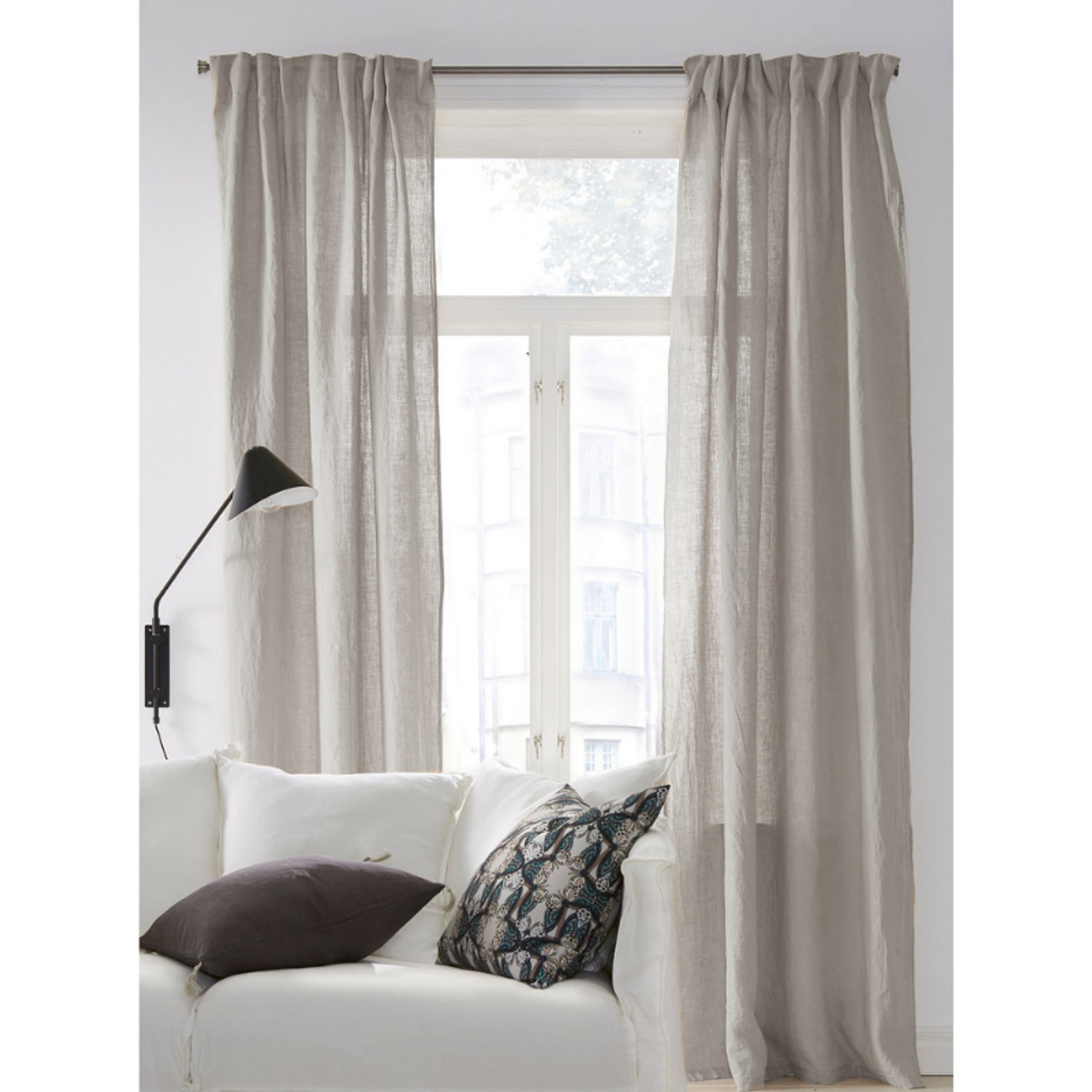 ANTON Linen Style Wave Top Curtain Panel Grey Putty