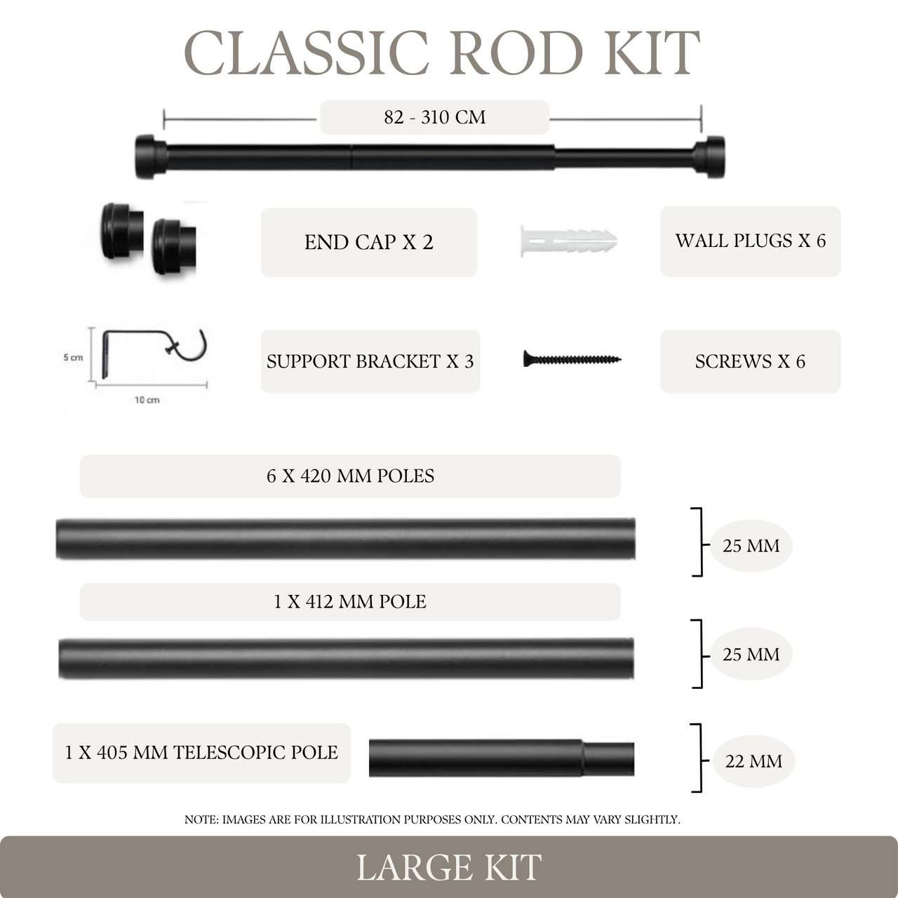 Extendible Curtain Rods 82cm-310cm - Matt Black | Quickfit