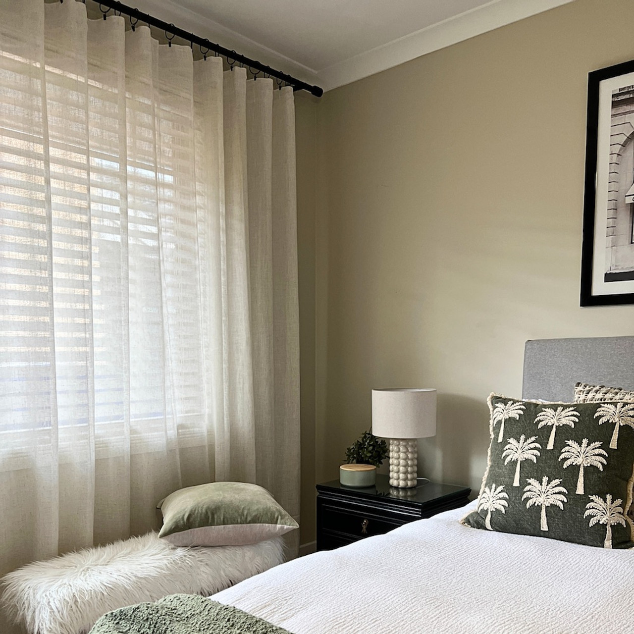 FLAX LINEN Multiband Pleated Wave Sheer Linen Curtain Panel