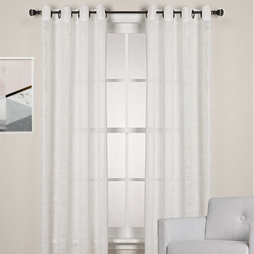 Homespun Linen Look Sheer Eyelet Curtain Panel White