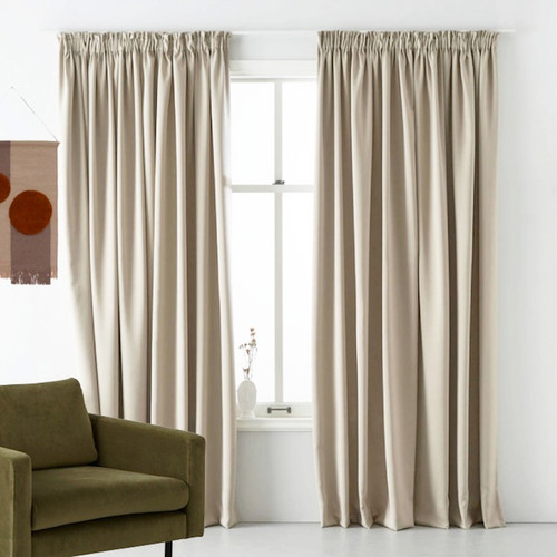 Coast Blockout  Blue Textured Pencil Pleat Curtain