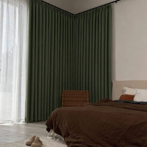 Minky Olive Room Darkening Pinch Pleat Custom Curtain Bedroom