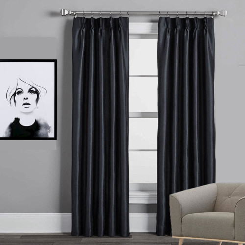 Villa Pinch Pleat Faux Silk Shantung Black | 4 Sizes