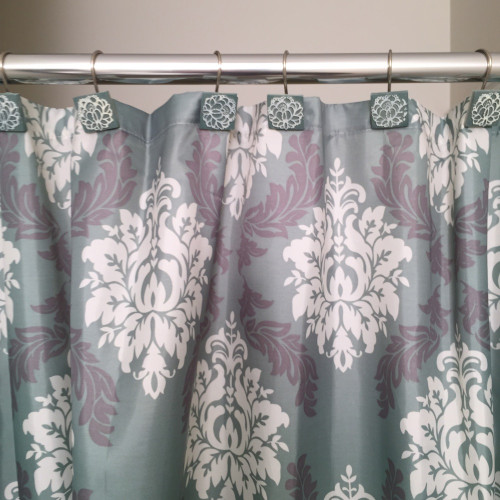 Damask Shower Curtain Set 12 Decorative Hooks Blue And Grey