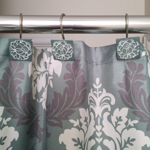 Damask Shower Curtain Set 12 Decorative Hooks Blue And Grey