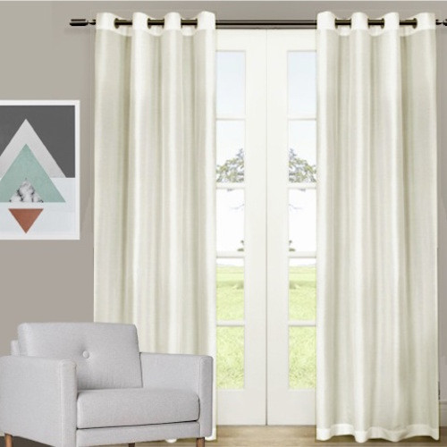 Villa faux Silk Shantung Look Eyelet Curtain Panel Ivory | 4 Sizes