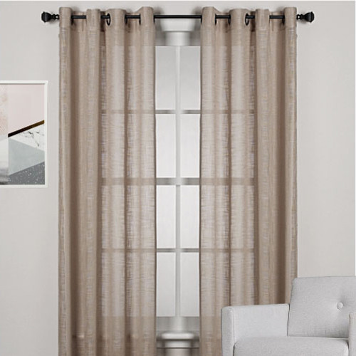 HOMESPUN Linen Look Eyelet Curtain Panel BROWN