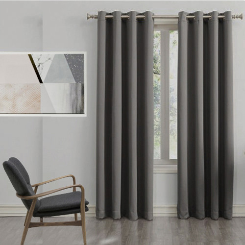 250 cm Drop Charcoal Grey Blockout Eyelet Curtain Panel | 2 Sizes!