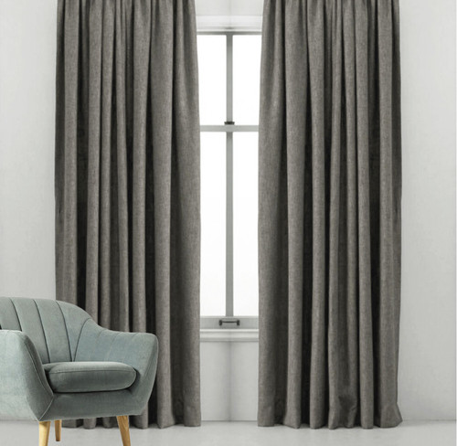 Portsea: Dark Grey Soft drape  Linen Look Blockout Curtain Fabric