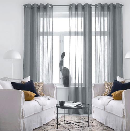 250cm Drop COTTON LOOK Voile soft drape sheer eyelet curtain panel Grey | 2 Sizes