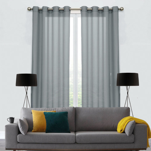 250cm Drop COTTON LOOK Voile soft drape sheer eyelet curtain panel Grey | 2 Sizes