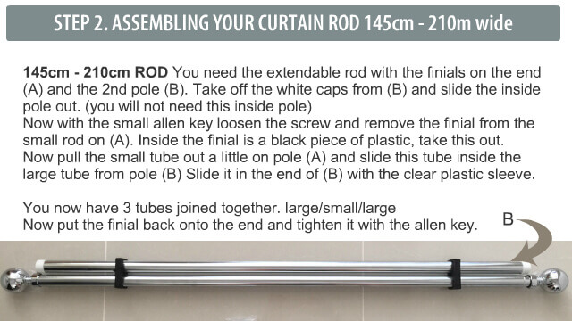 Rods for 145cm to 210cm wide windows How to assemble the rod for a 145cm to 210cm wide window