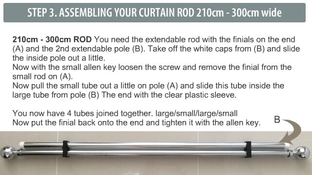 Curtain Rods for 201cm to 300cm wide windows How to assemble the rod for a 210cm to 300cm wide window