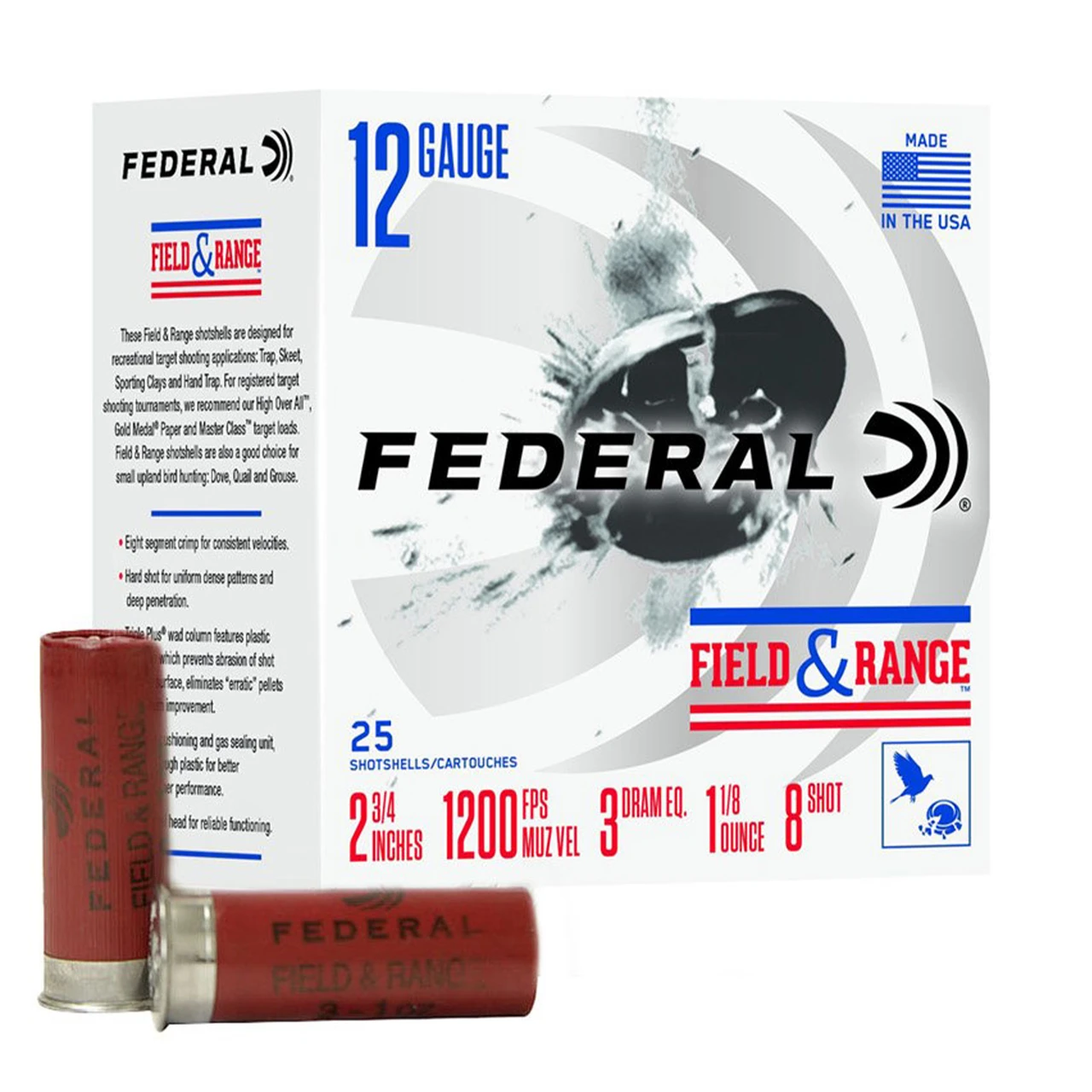 Federal 12 Ga Field and Range 2 3/4 1-1/8oz 8 Shot 3 Dram 25 Rounds ...