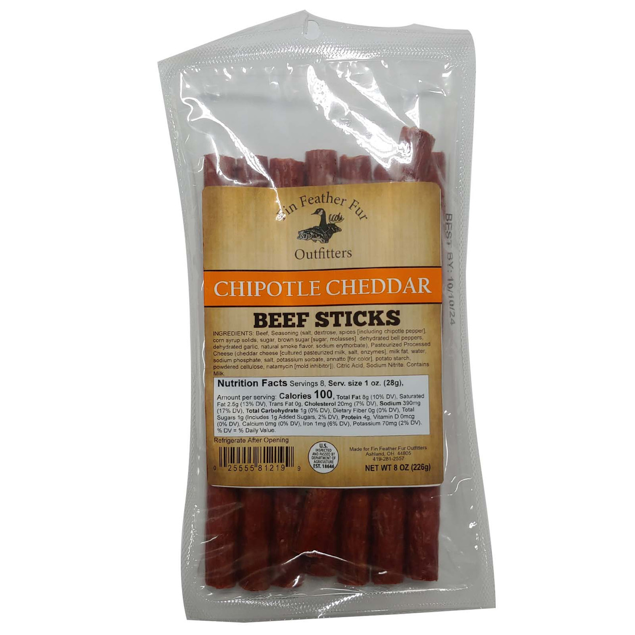Fin Feather Fur Outfitters Chipotle/Cheddar Beef Sticks 8 Oz - Fin ...