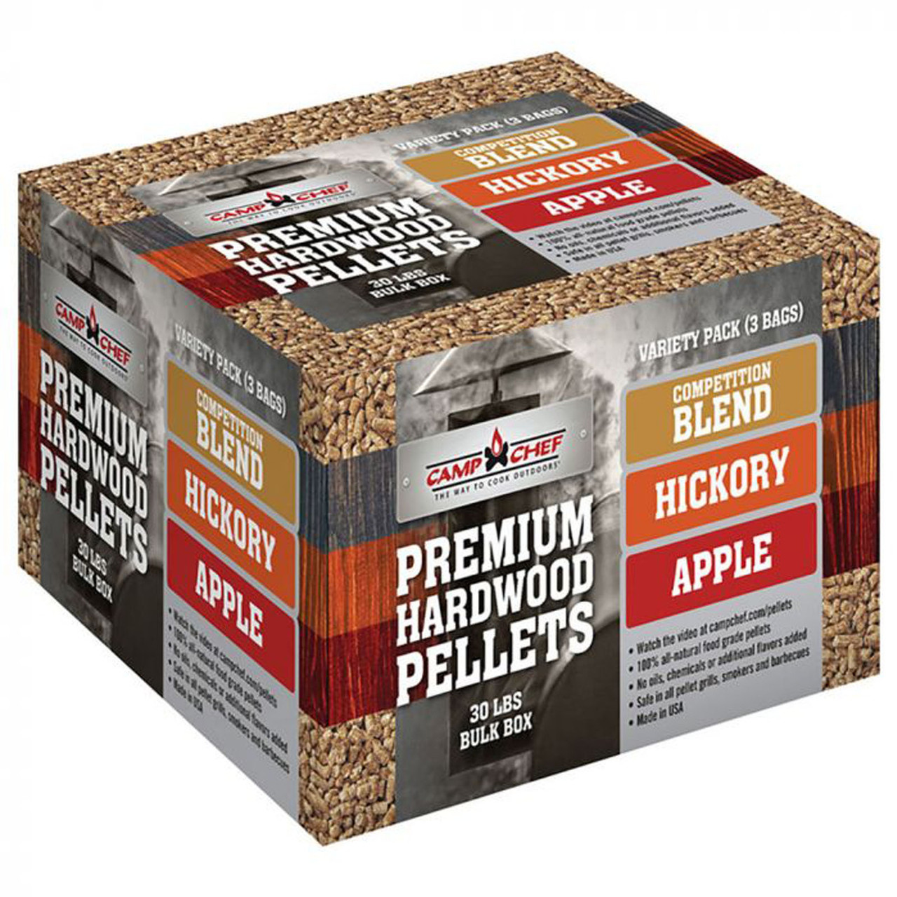 Camp Chef Premium Hardwood Pellets Variety Box Fin Feather Fur