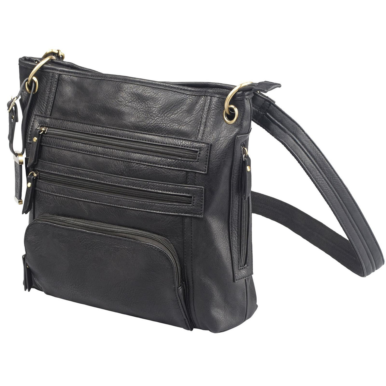 Black Leather Purse  Concealed Carry Crossbody Purse for Women