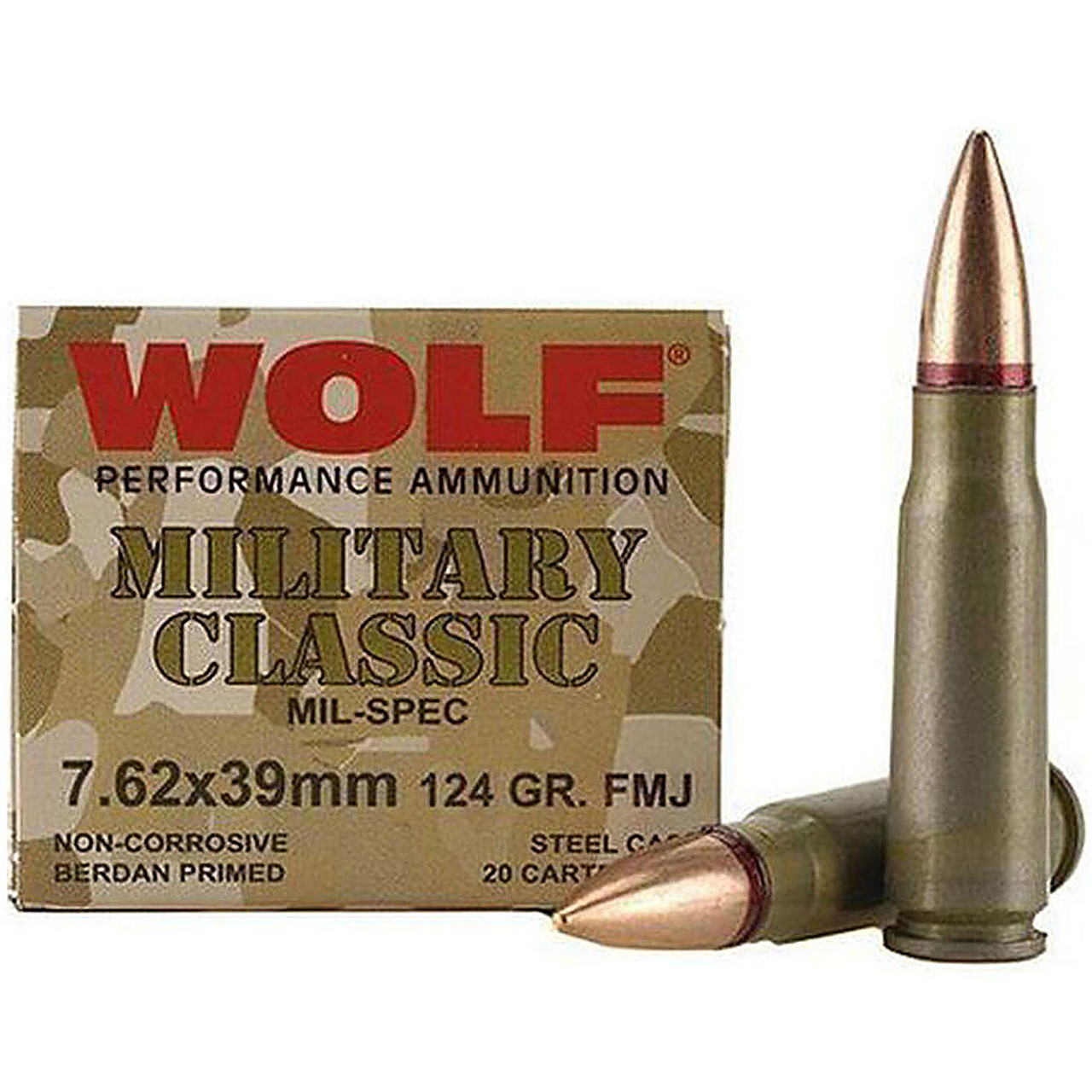 Wolf Military Classic 7.62x39mm 124GR Bi-Metal FMJ Steel Cased