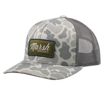 Marsh Wear Script Trucker Hat Mallard Camo Stone